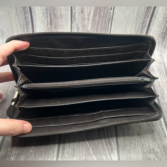 PRADA Tessuto Nylon & Saffiano Leather Zip Long Wallet Chocolate Brown - Picture 4 of 14